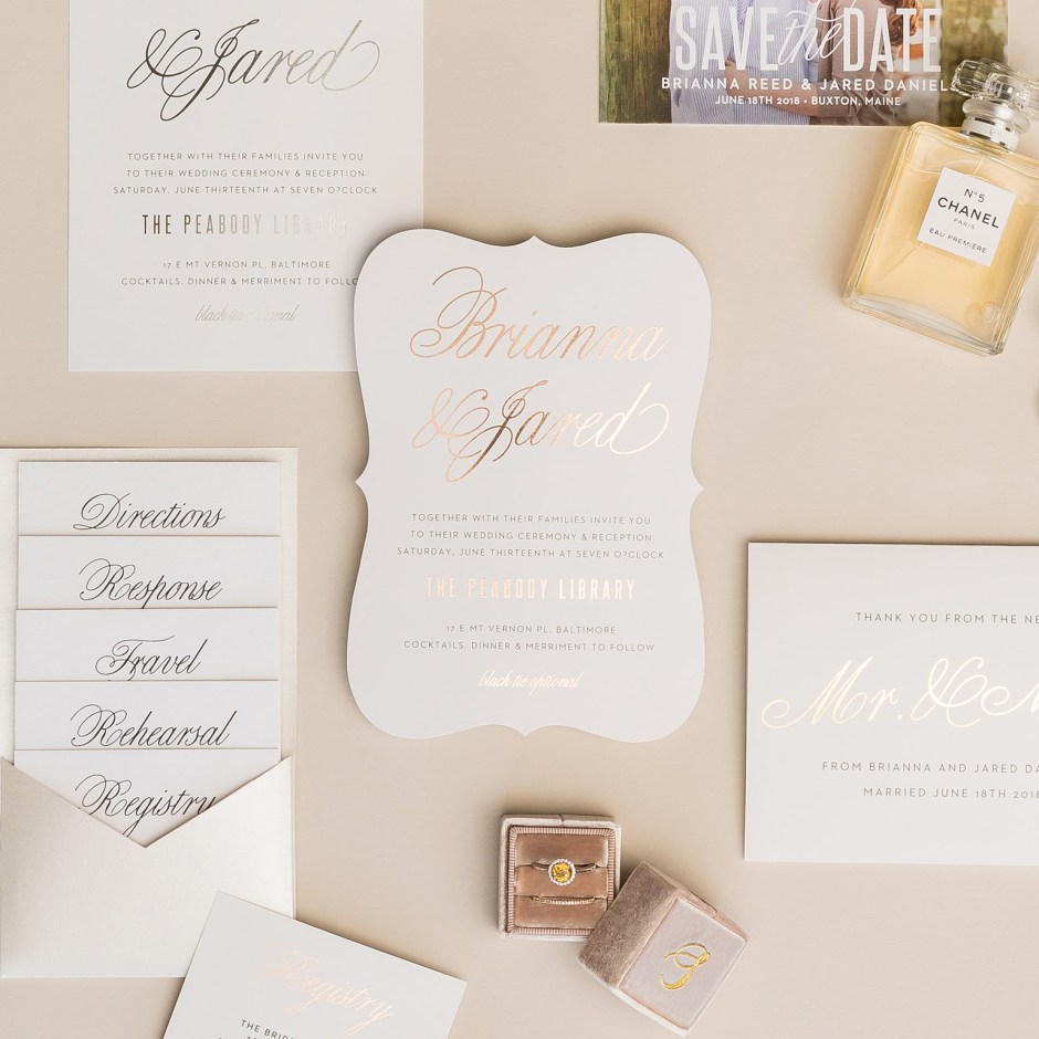 gold foil wedding invitation