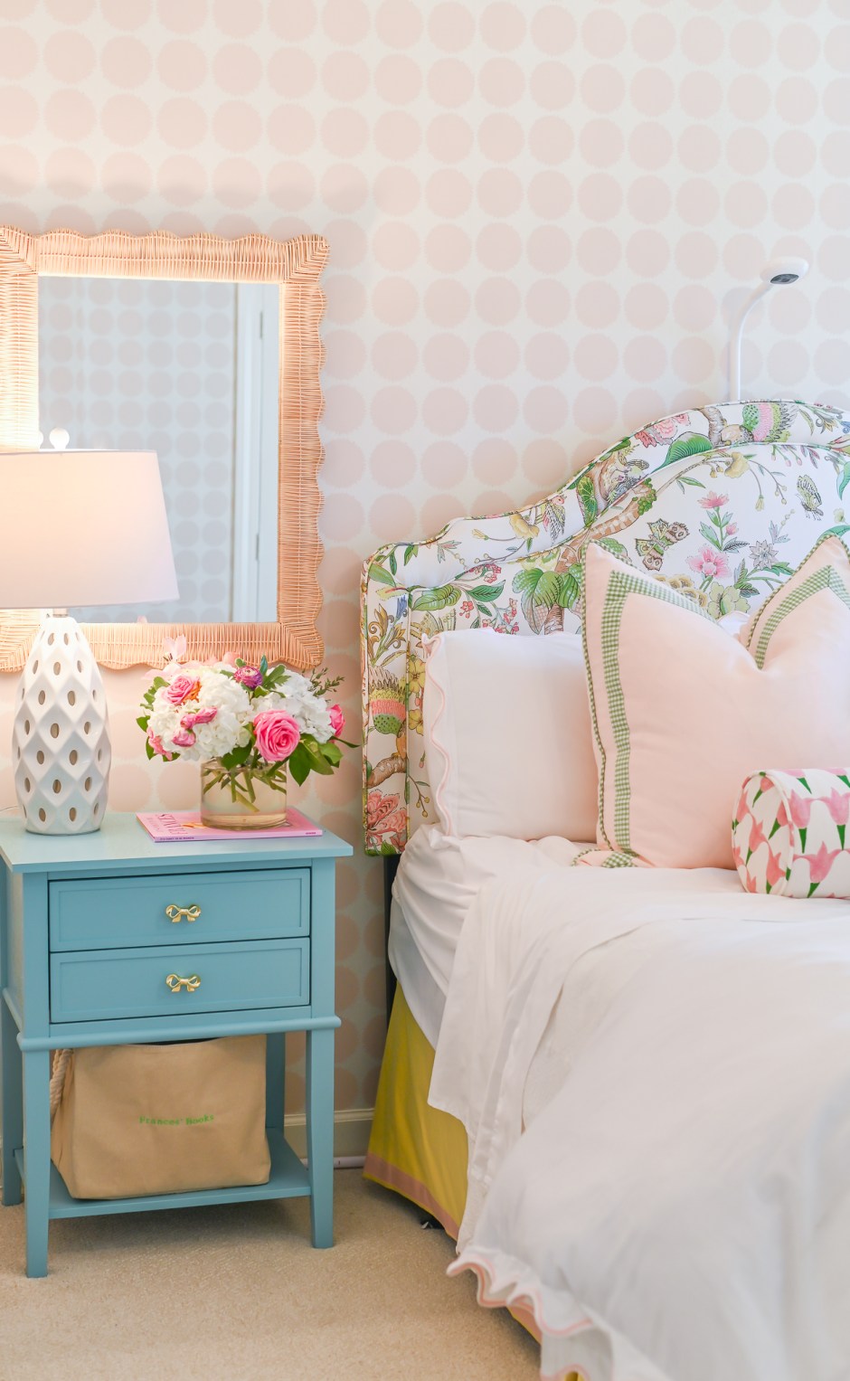 Pink polka dot wallpaper girls room