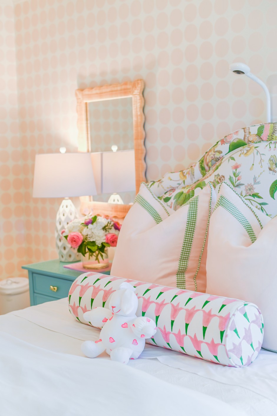 pink and green preppy bedroom