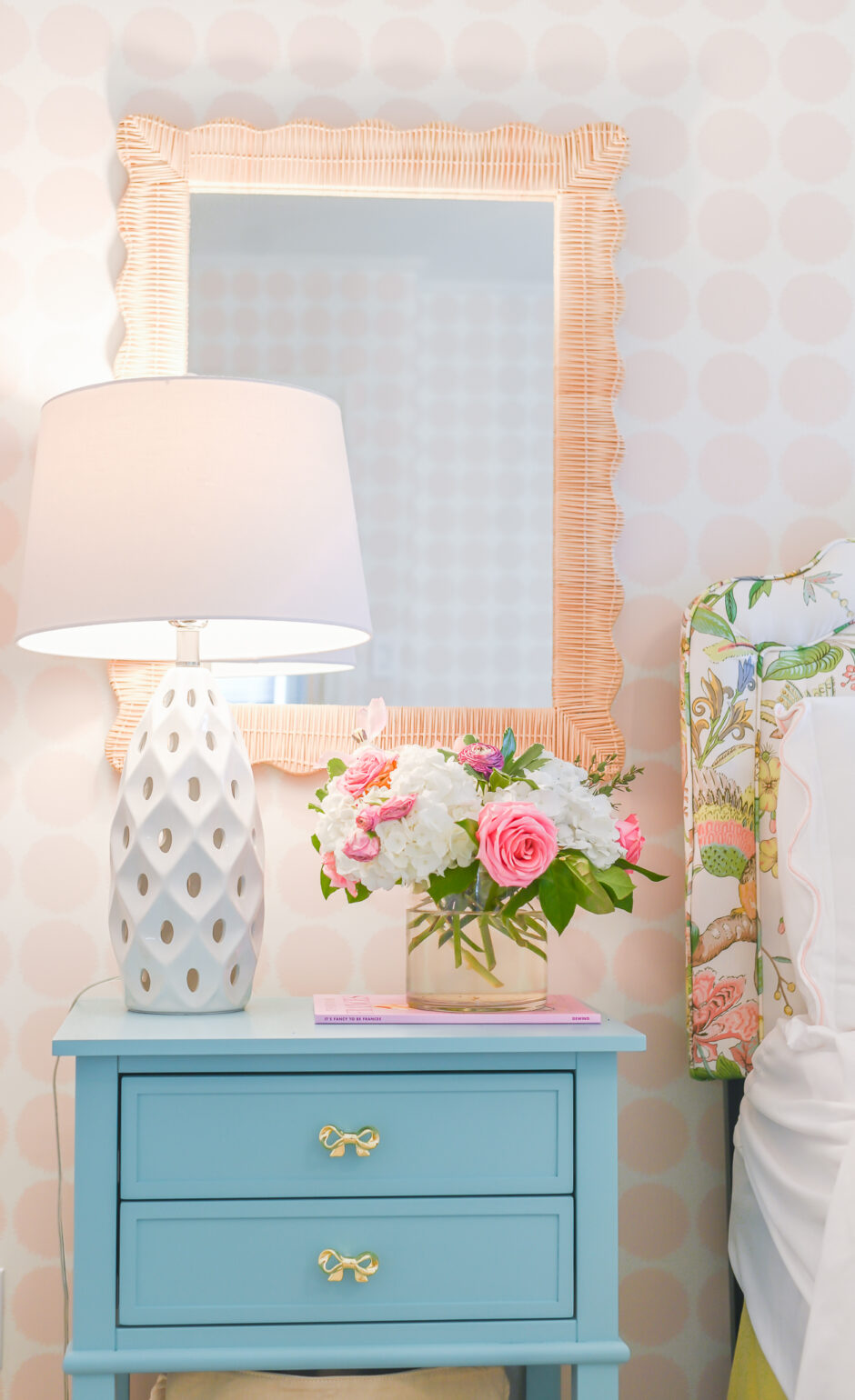 blue bedside table decor