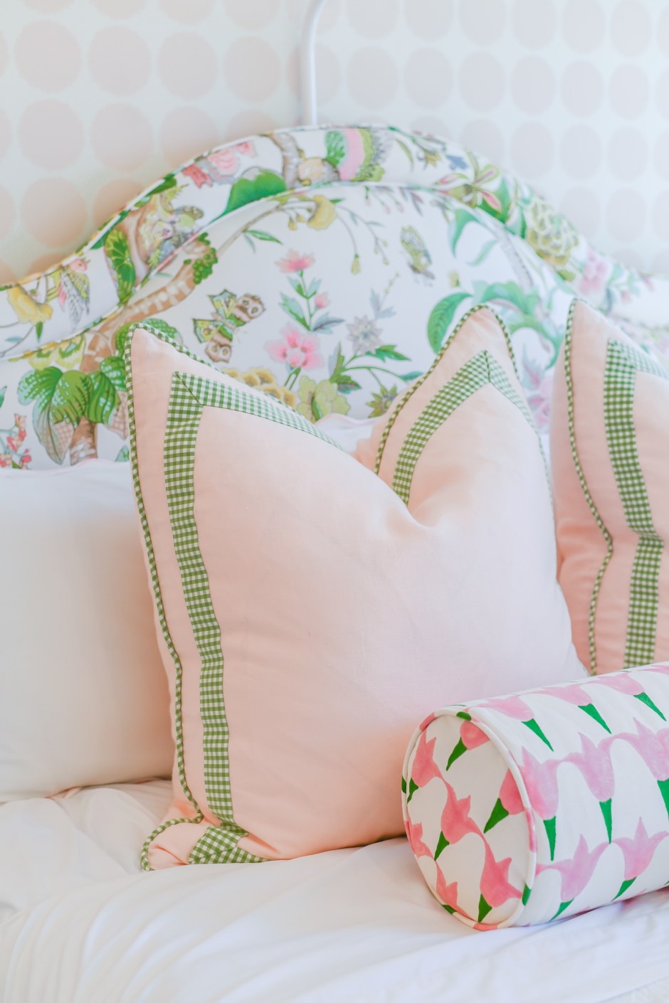 gingham pink and green pillows