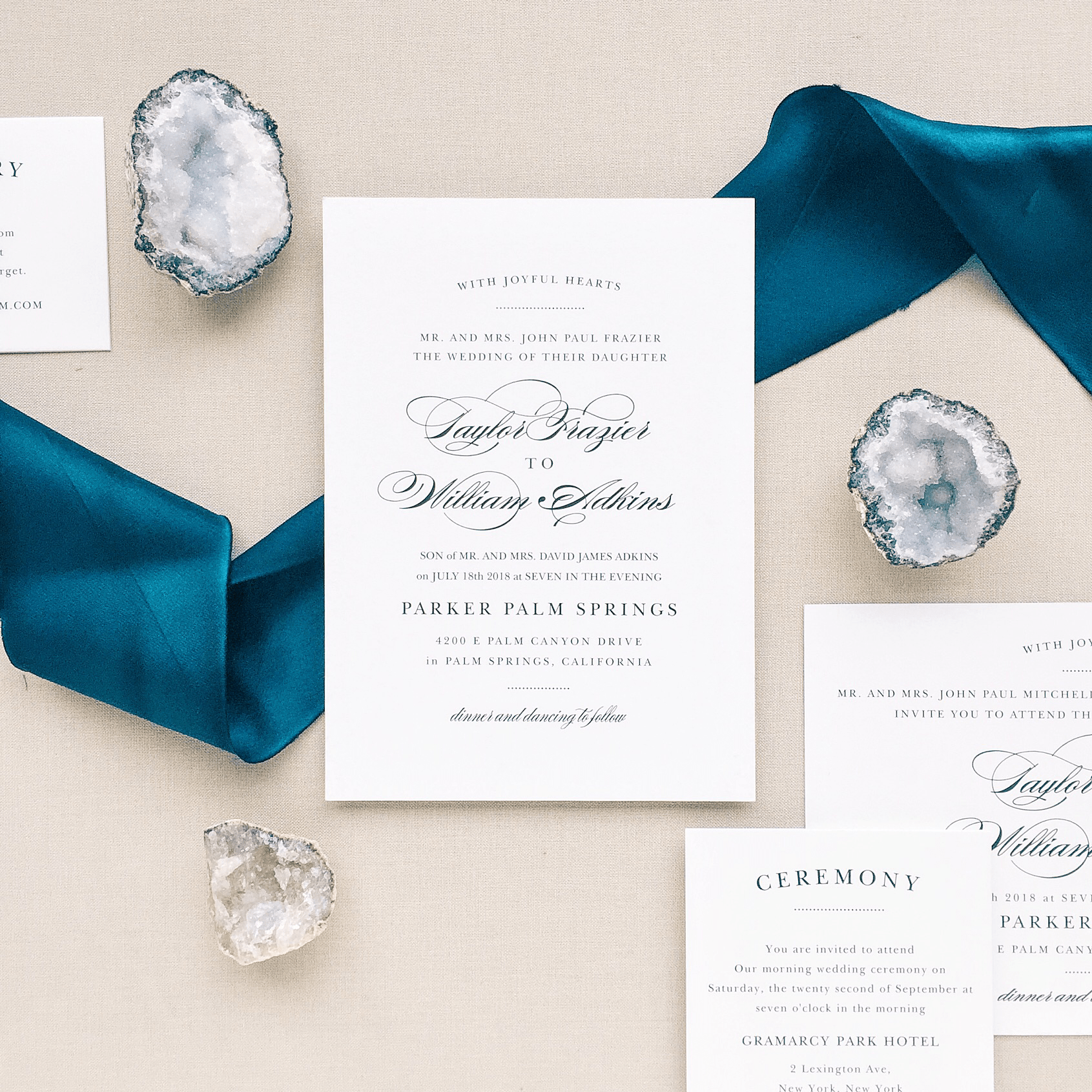 classic navy wedding calligraphy invitation