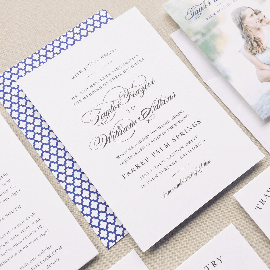 blue calligraphy wedding invitation